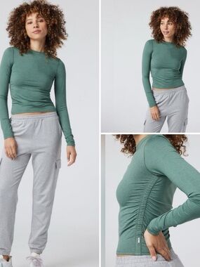 (BNWT) VUORI - ⚡️long sleeve halo ruched tee - sea pine heather (green)- small✨